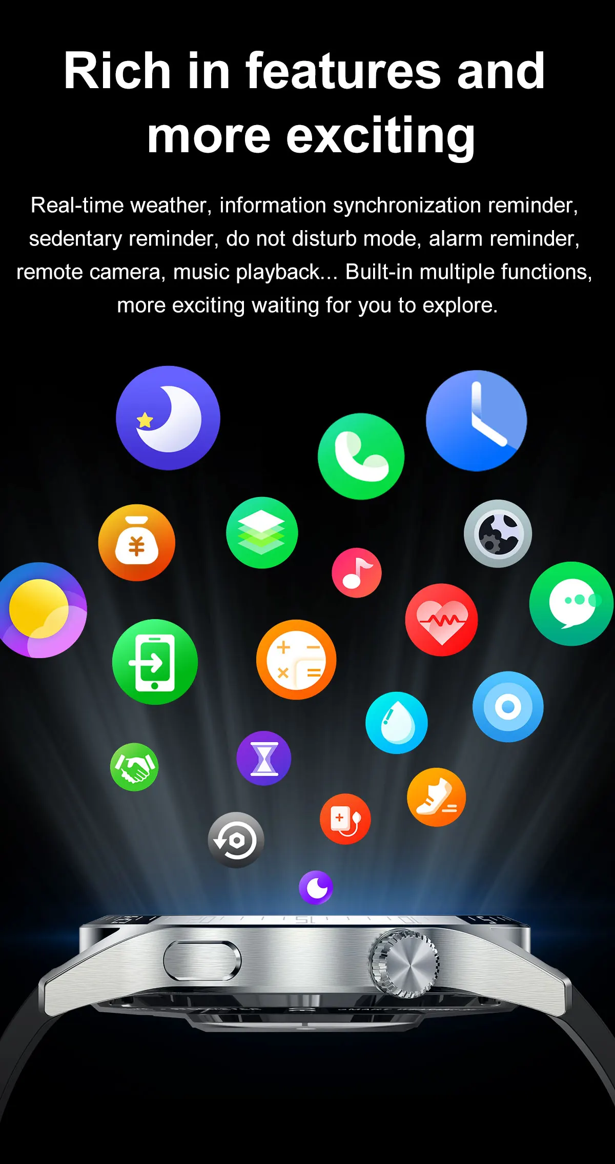 Montre connect&eacute;e Kalobee SK37 1,53 pouce avec Bluetooth, appels, intelligence artificielle vocale, lecteur de musique, NFC, bouton rotatif, &eacute;cran toujours allum&eacute; et chargement sans fil.