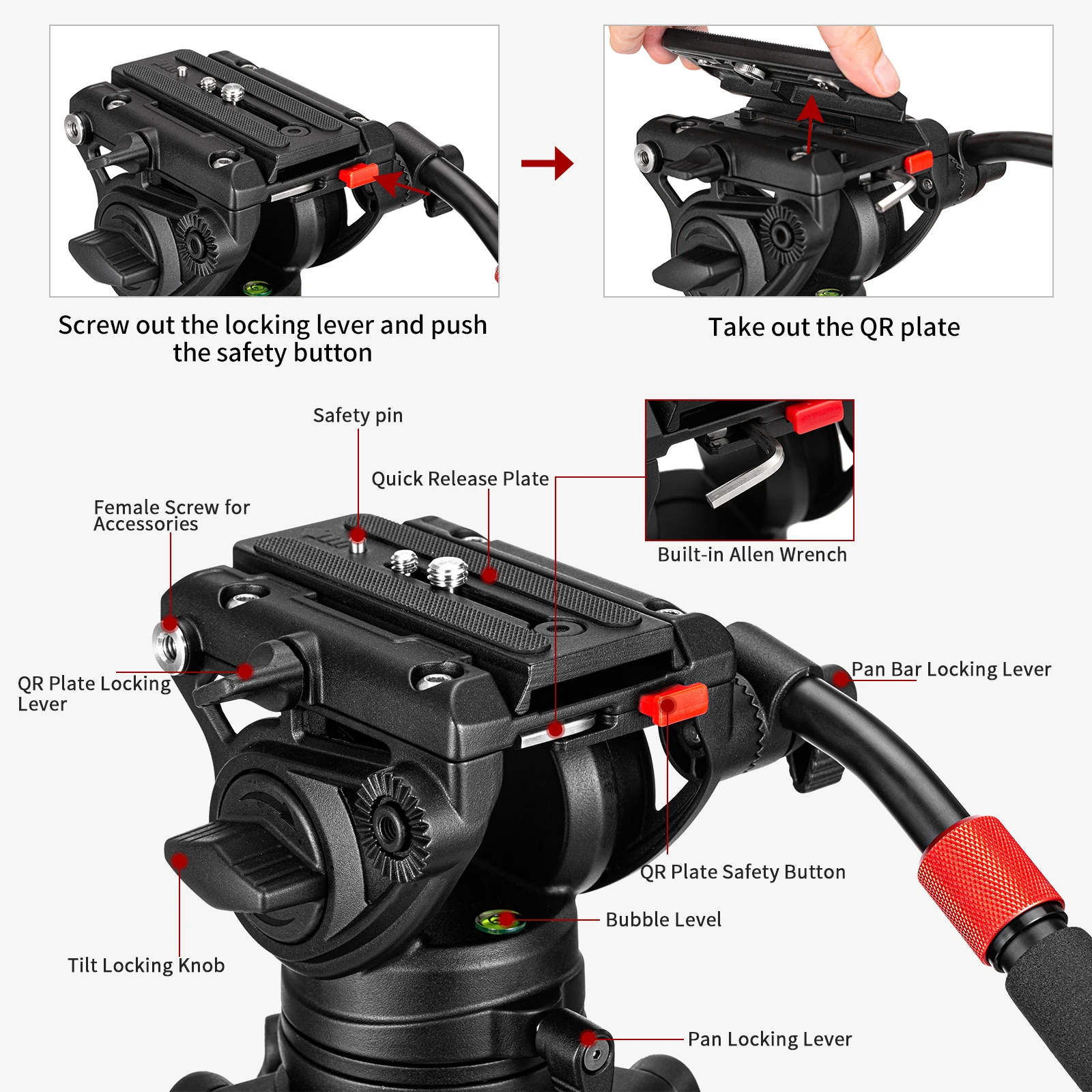 Cayer CF34 Carbon Fiber Monopod Kit - 72 Inch Professional Camera Support With Fluid Head & Tripod Base