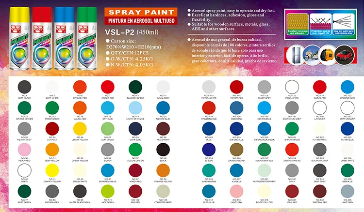 High Luster Metallic Multiple Colors Waterproof Colour Spray Paint for Wood/ Metal/ ABS Plastic/ Glass