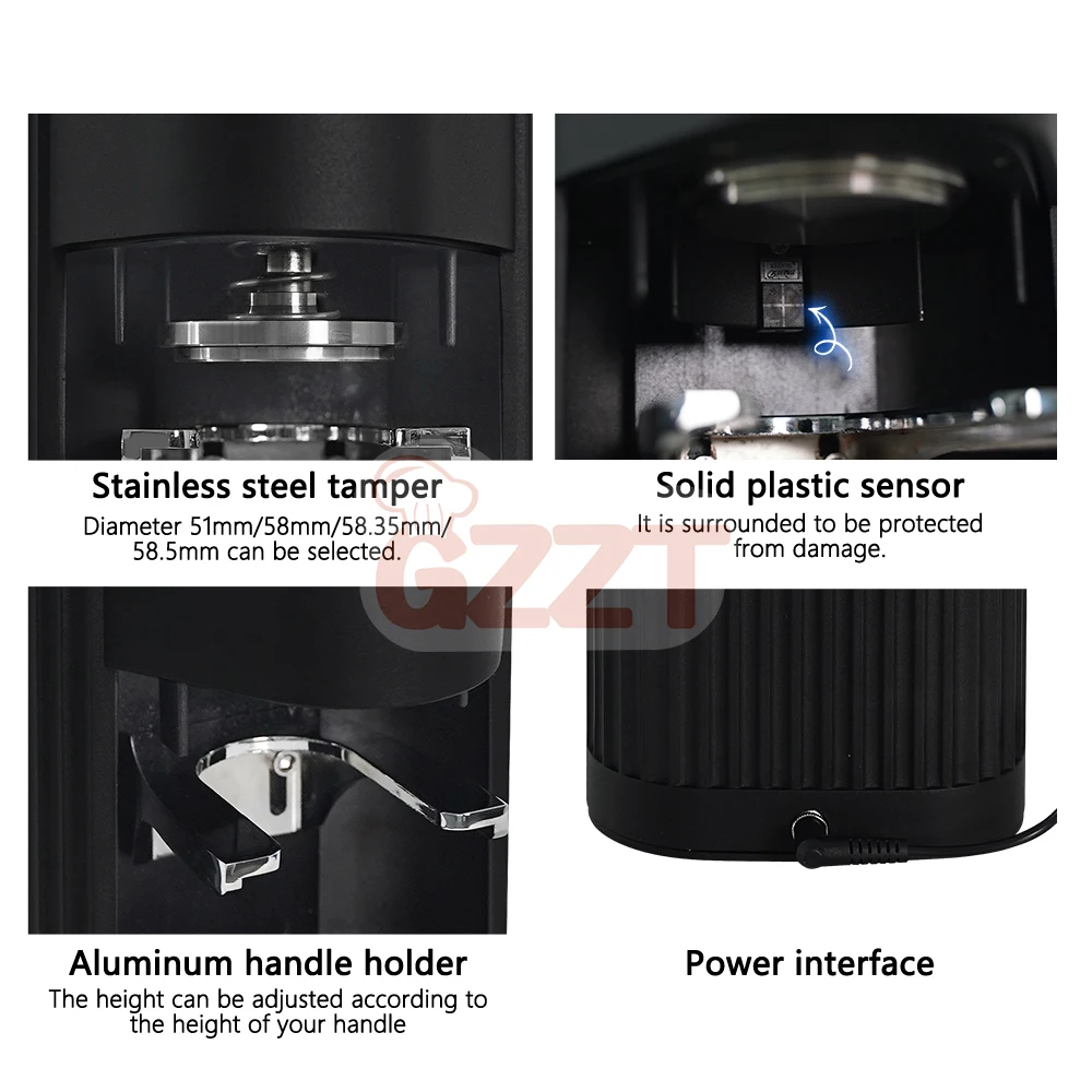 Customized 58mm Auto Coffee Tamper Commercial Espresso Tamp Press Tool with Automatic Handle Electric Power Source in French
