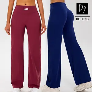 Custom Active Wear Gym Yoga Flared Leggings Straight Wide Leg Pants Breathable High Waist Women's Sports Pants