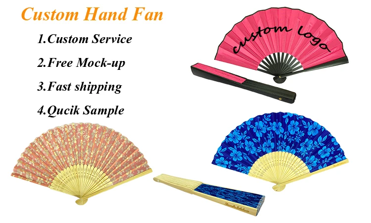 Wholesale Chinese Custom Bamboo Printed Fabric Personalized Printed Art Logo handheld fan custom logo