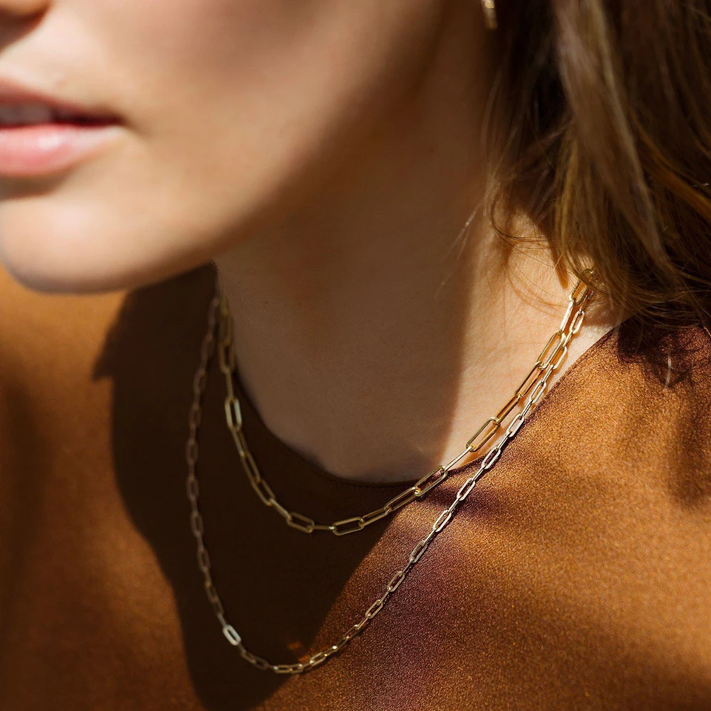2022 New Arrival Simple Gold Stainless Steel Necklace Silver Long Chain Link Necklace Paperclip Choker Necklace for Women