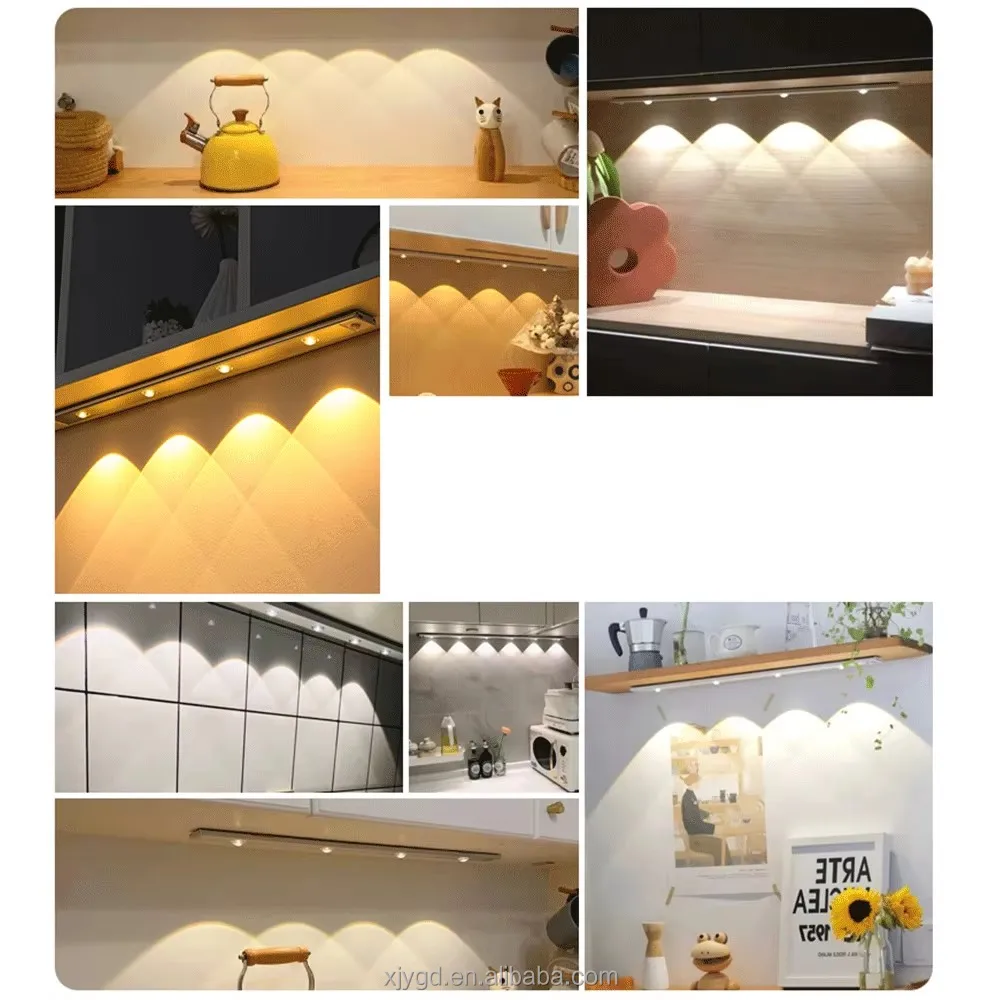 LED Night Light Kitchen Under Cabinet 20/30/40/50cm Rechargeable PIR Motion Sensor Closet Wardrobe Lamp Aluminum Night Light
