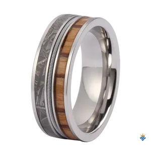 Tizti Wholesale zebra Wood Guitar String Meteorite Titanium Rings for Men