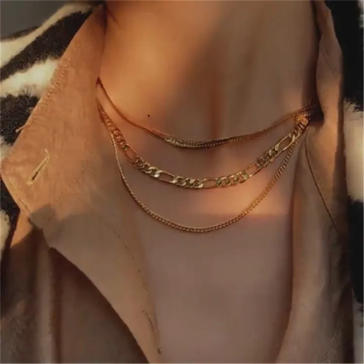 Plated Figaro Chain Necklace Gold Sp 