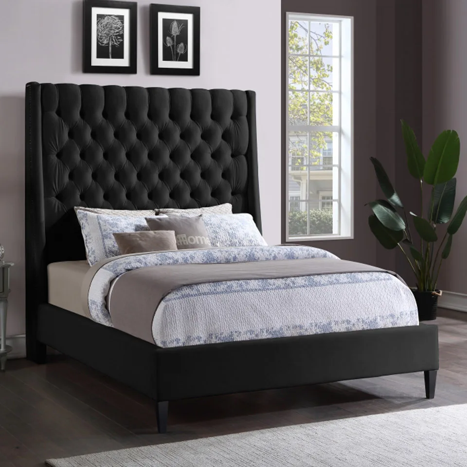Nordic Design With Crystal Button Tufted High Headboard Bed Adjustable Bed Frame King Size Bedroom Furniture Set
