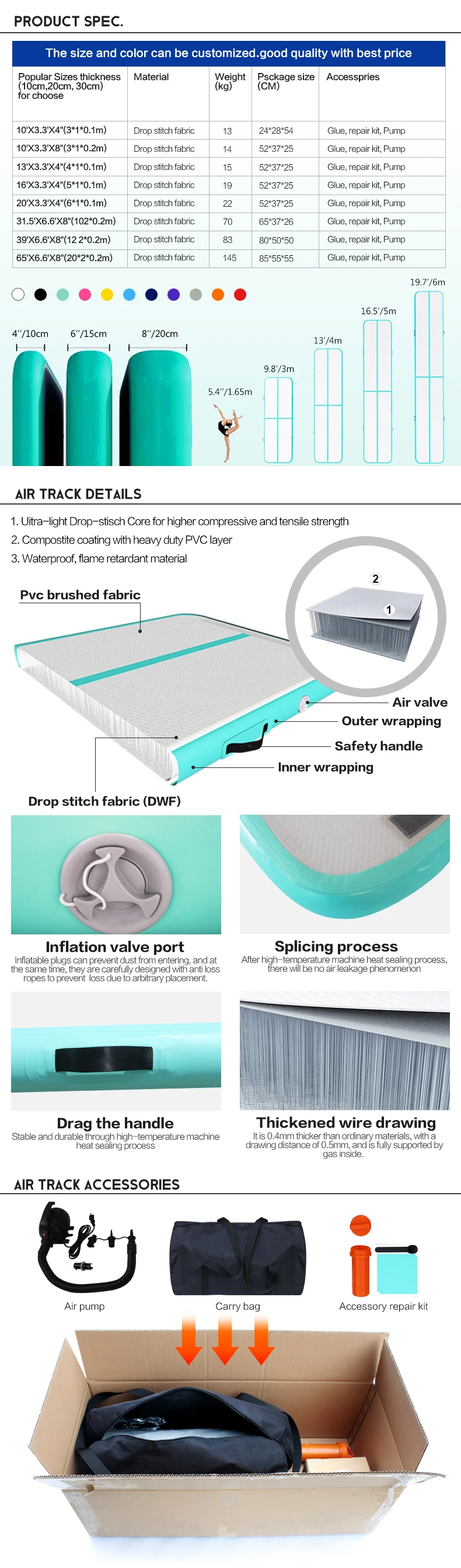 Wholesale 15x2x0.2m Factory Price Custom Airtrack Commercial Airtack