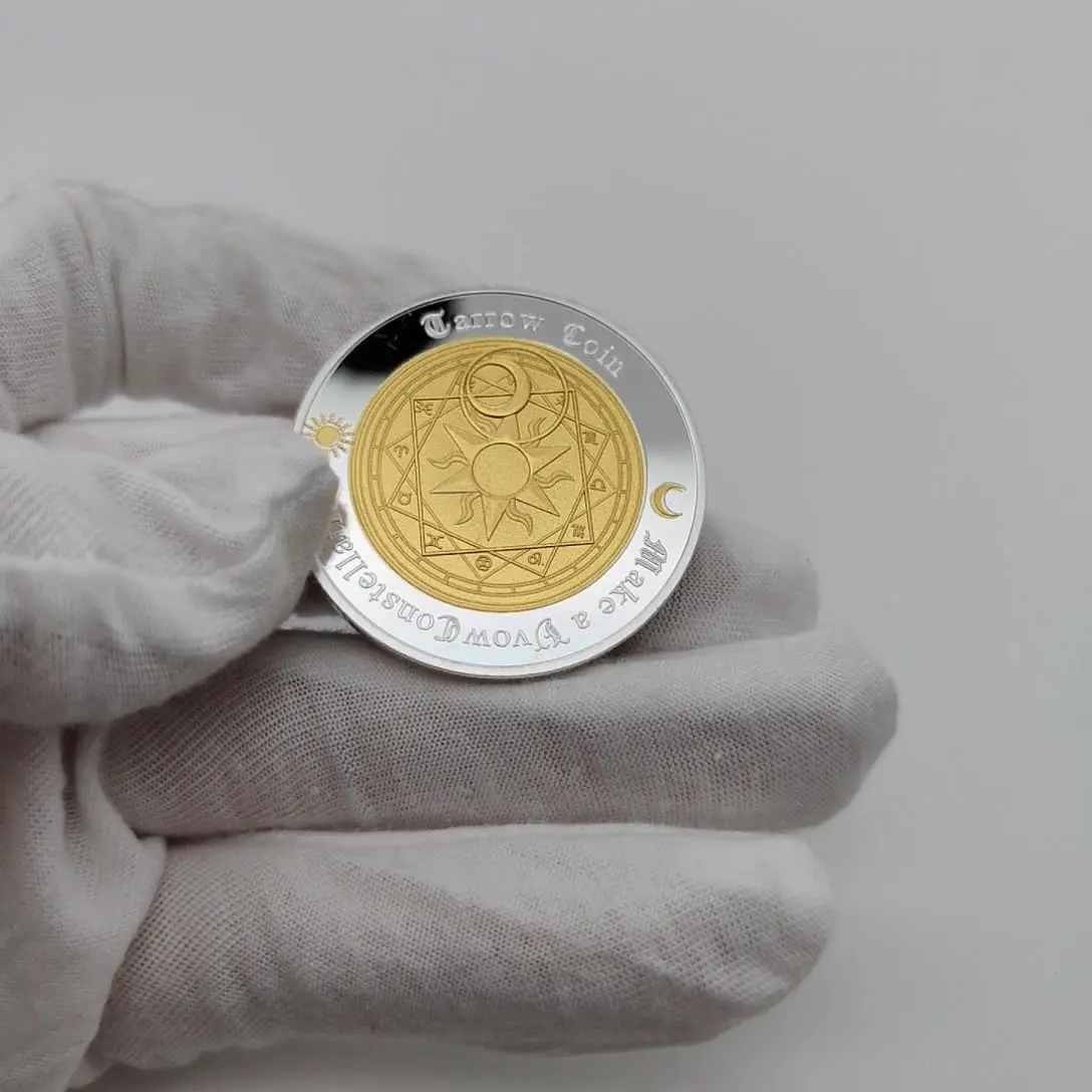 批发现代西方塔罗牌许愿硬币金银金属工艺铸造技术太阳色塔罗硬币吉祥物主题