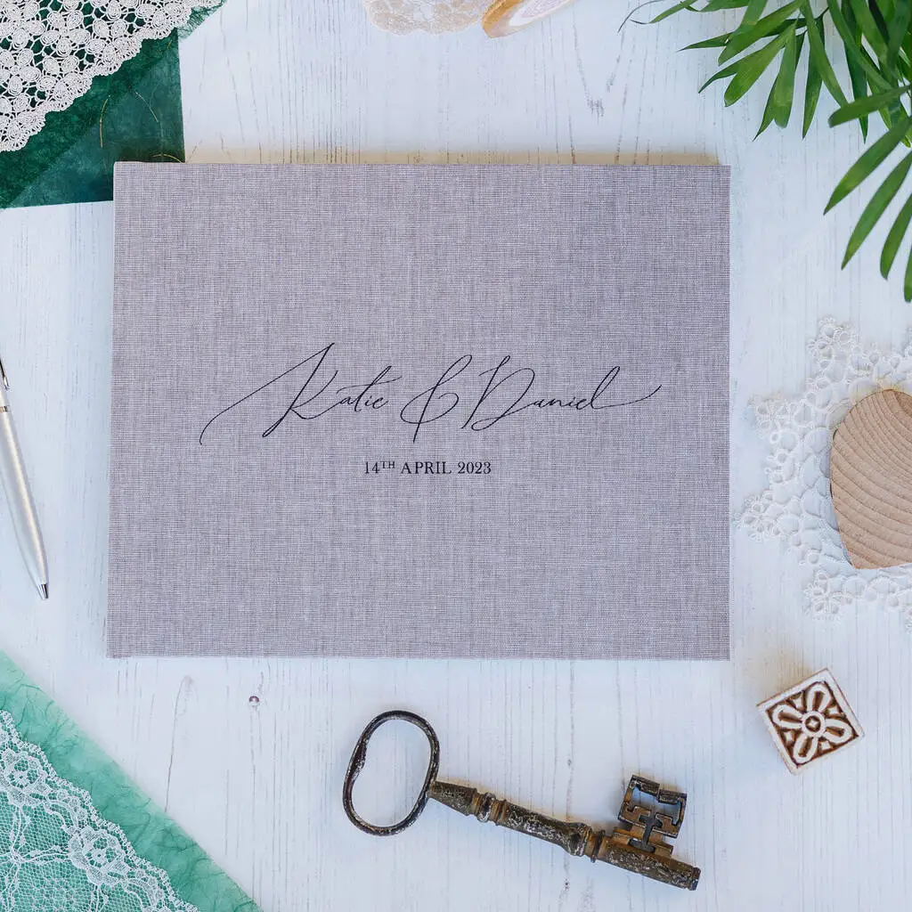 Labon Linen Fabric Cover Textured Paper Precious Memories Personalised Wedding Guest Book Buy
