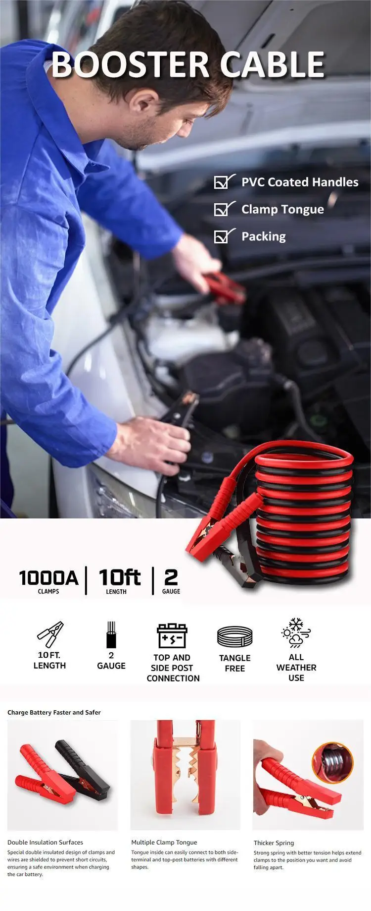 1000amp Heavy Duty Jumper Booster Car Battery Cable Extender Jump Leads Jumper Cable Buy