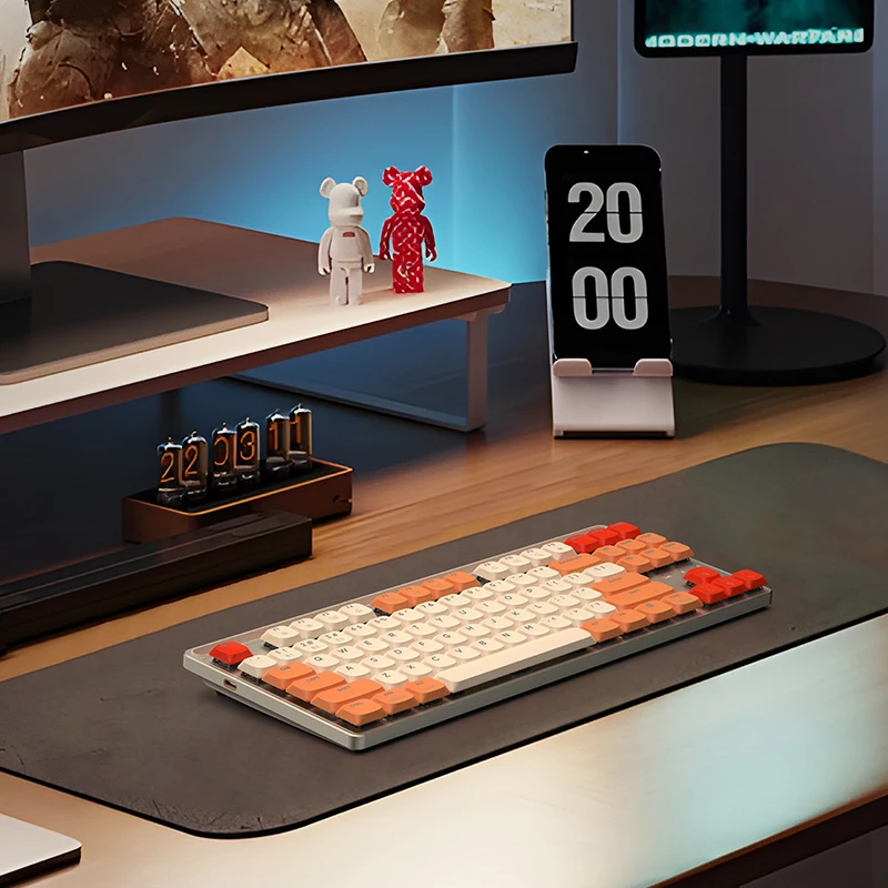 Low Profile Mechanical Keyboard Outemu Brown Switch Gaming Keyboard  TKL Style 2.4G BT Wired Tri Mode 1000Hz Metal Case for PC