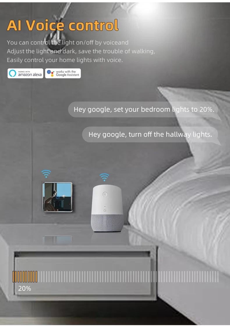 Smart Dimmer Switch Touch APP Voice Control Supports Tuya/Google/Alexa Zigbee Dimming Timer for Waterproof