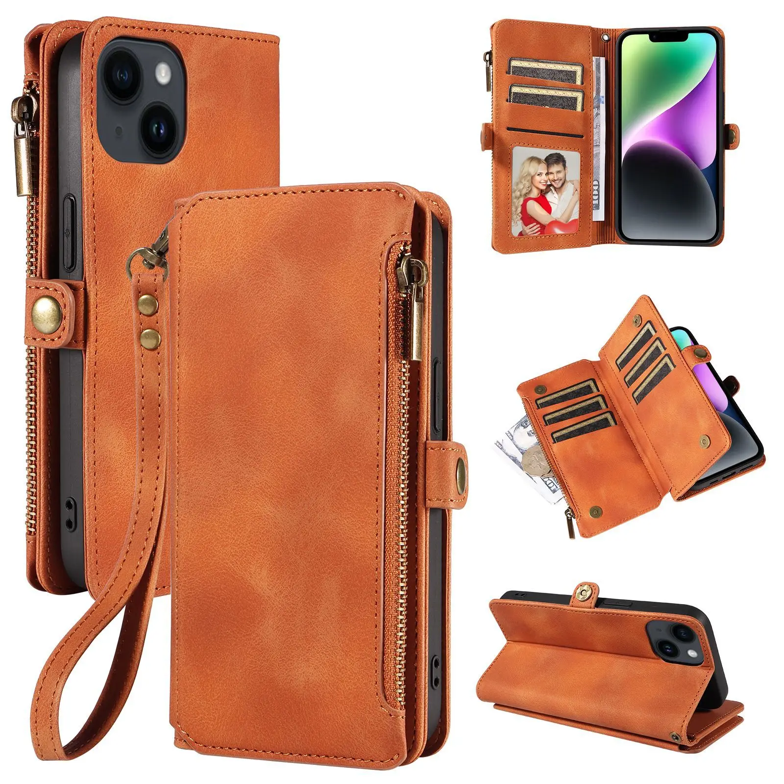 For iPhone 16 15 14 13pro max leather zipper Wallet Business case ALF-087 Laudtec