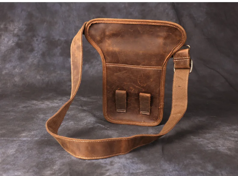 Vintage Genuine Crazy Horse Leather Waist Bag for Men Cowhide Motorcycle Crossbody Leg Saddlebags & Luggage