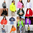Coat Shiny Womens Winter Cropped Puffer Jacket Sequins Parka Down Puffy Bubble Coat Solid Color Fashion Cardigan Outerwear