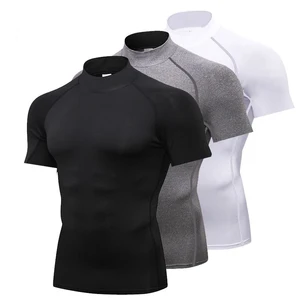 High Neck Fitness Suit Men T-shirt Sports Tight Fitting Suit Gym Training Compression Suit Basketball Quick Drying Running Short