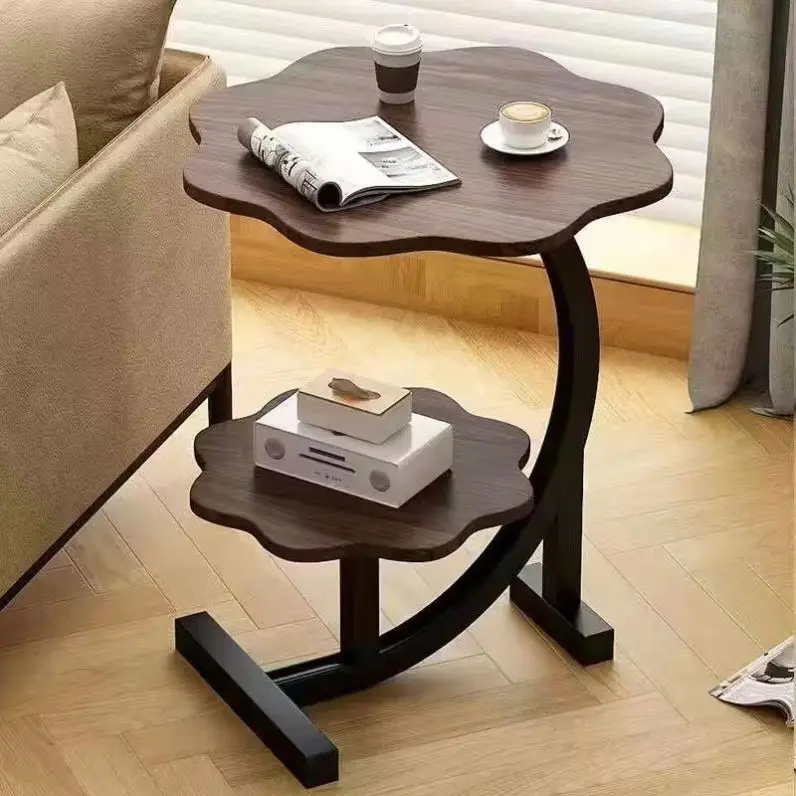 Small Rectangle Living Room Side Table Two Layers Shelf Leather Material Coffee Tables