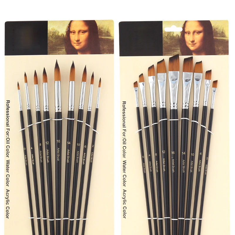 9 матовых длинных черных медных кистей, набор нейлоновых, шерстяных, акварельных, акриловых кистей для рисования, художественные принадлежности