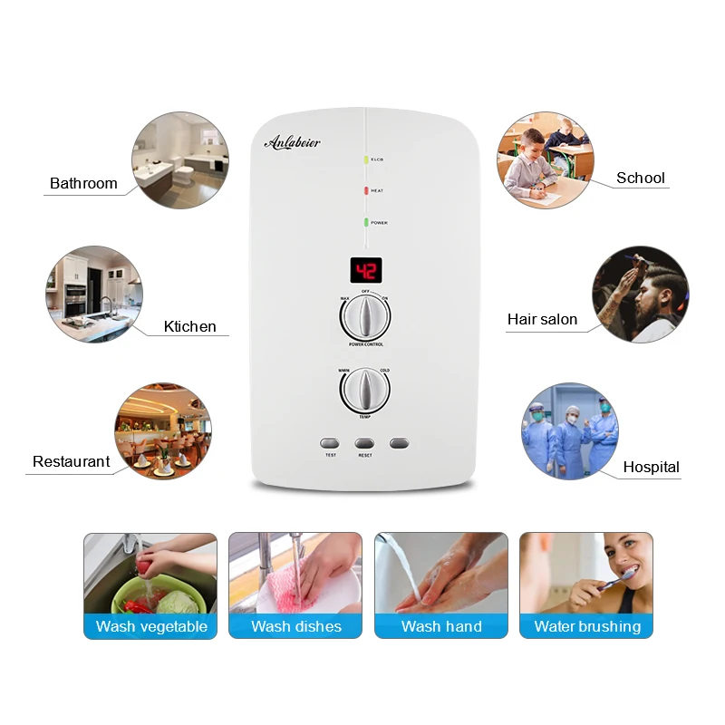 Mini doorstroomboiler, 3,5 kW, 5,5 kW, elektrische boiler, 220 V, zonder reservoir, voor badkamer, keuken, met douchekop (5500 W
