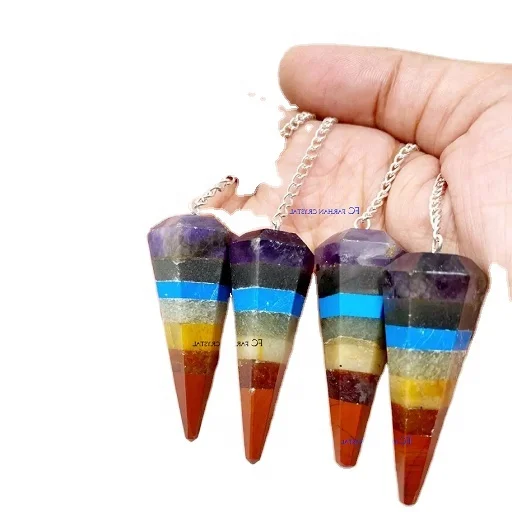 7 Chakra Bonded 6 Faceted Pendulums / Gemstone Agate Feng Shui