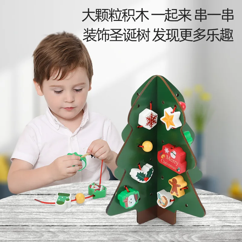Wooden Christmas Tree Lacing Beads Educational Activity Building Blocks