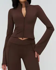 Women's Printed Yoga Jacket Half-Zip Collar Flared Sleeves Skinny Fit Breathable Polyester/Nylon Autumn Outdoor Running