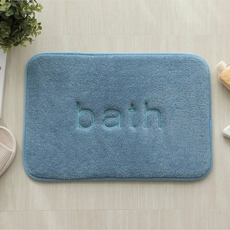 Custom Shu Velvet Foam Embroidered Bath Mat BATH Letters Non-slip Absorbent Bath Mat Floor Mat supplier