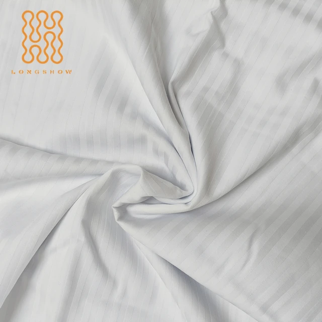 Custom Hotel Bedding Fabric 250tc 5mm Satin Stripe Poly Cotton Bedding