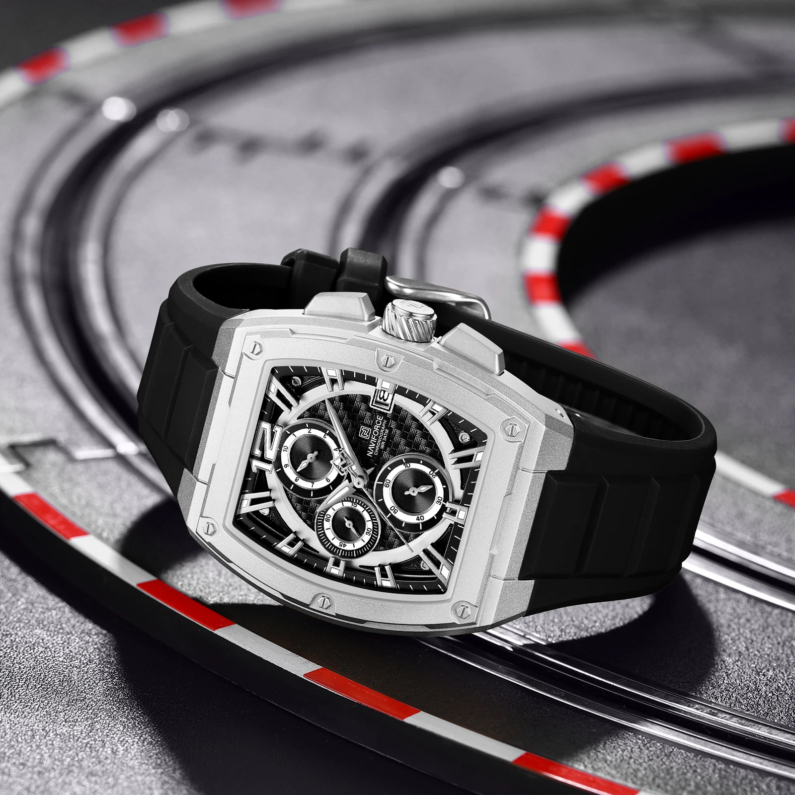 NAVIFORCE New 8050 Men Quartz Watches Sports Waterproof Silicone Strap Wrist Watch for Man Calendar Male Chronograph Clock