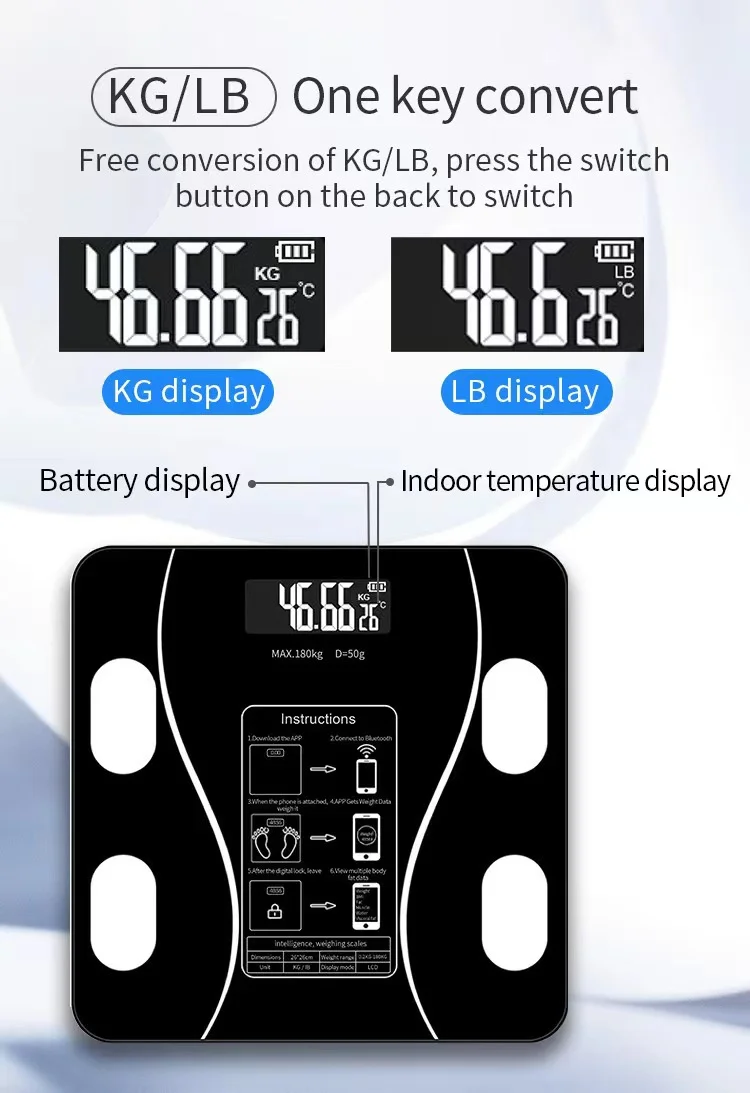 Veidt Weighing Low Price 180kg Smart bluetooth BMI Function Digital Body Fat Electronic Bathroom Scale