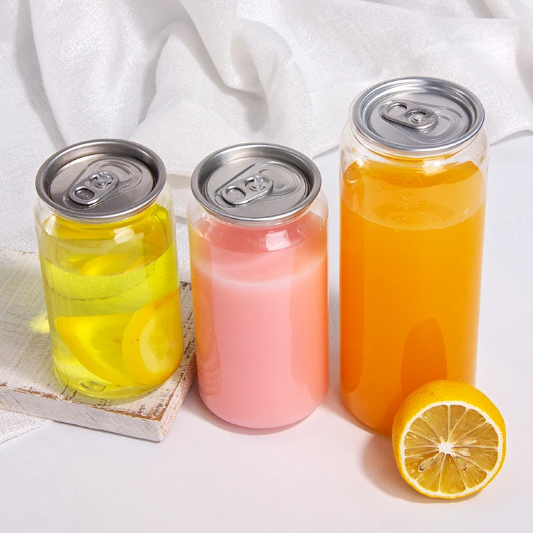 CREATIVE Transparent PET Easy Open Beverage Cans Plastic With Aluminium Lid