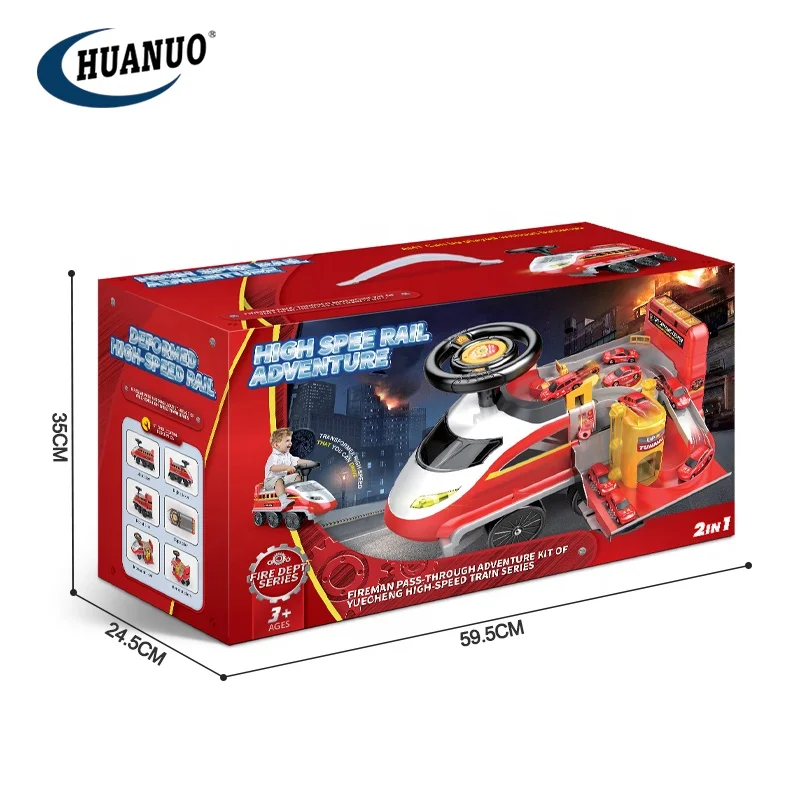 2in1 Electric Rail Train Fire Fighting Car Adventure Track Toys Set Deformation Child Ride on Toy Cars for Kids