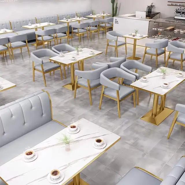 Light Luxury Commercial Modern Restaurant Furniture Sets Cafe Fast Food Booth Seating Sofa Metal Dining Tables and Chairs Set