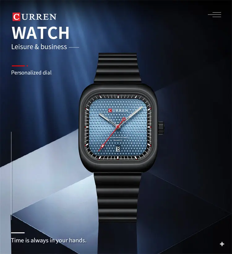 Curren 8460, оптовая продажа, производство, мужские часы, недорогие часы из нержавеющей стали с квадратным дисплеем даты, низкие часы moq, повседневные ручные часы