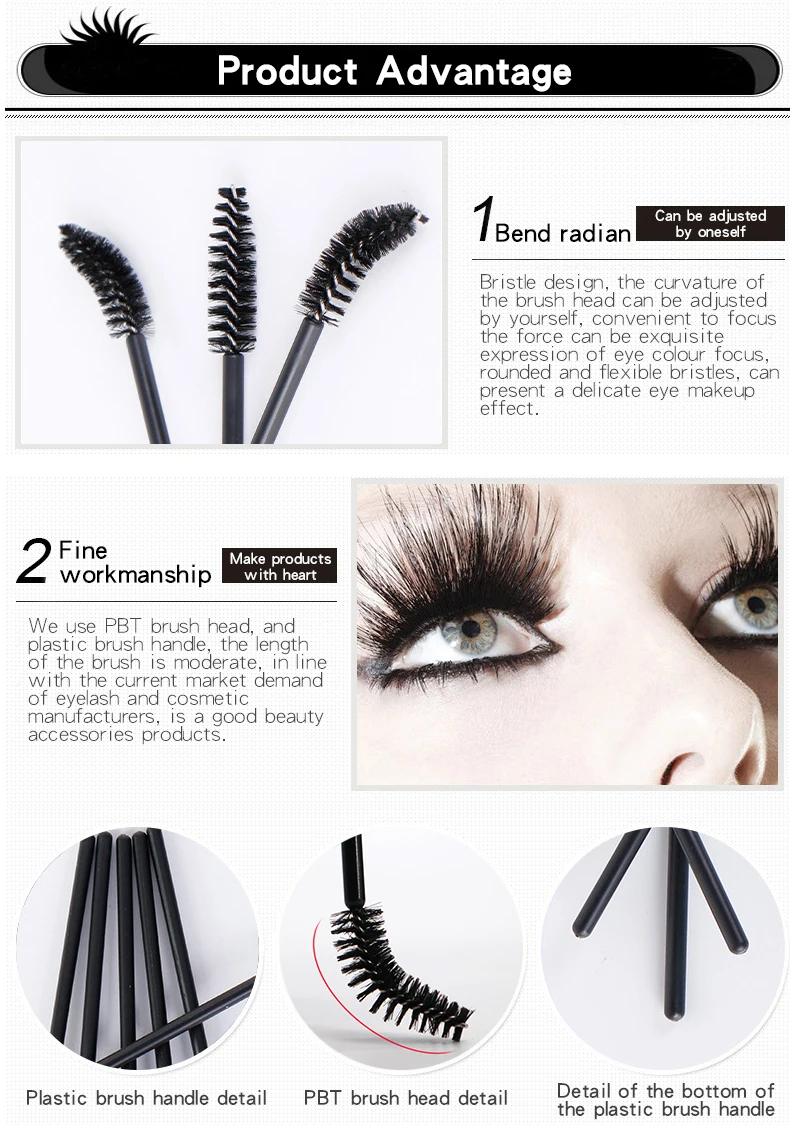 50pcs/bag Black Disposable Micro Mascara Brush Small Portable Lash ...