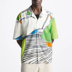 Custom Men Casual Hawaiian Shirts Short Sleeve Button Down Beach Shirts Abstract Print Shirt