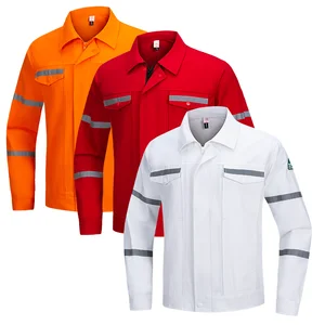 Wholesale Pure Cotton High Visibility Construction Work Uniforms Coveralls Maintenance Clothes Custom Logo Size  Work Wear Set