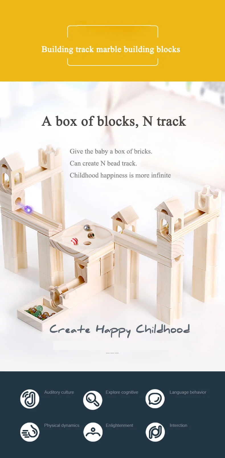 OEM Children'S Educational Wooden Marble Track Building Blocks ISO9001