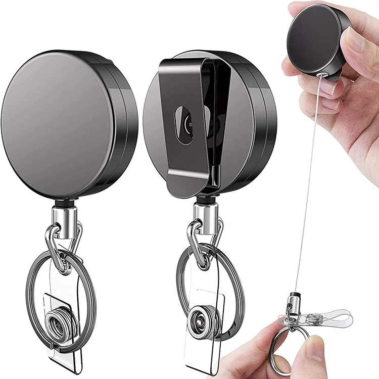 Retractable Badge Reel Leather Id Card Holder Vertical Pvc Waterproof
