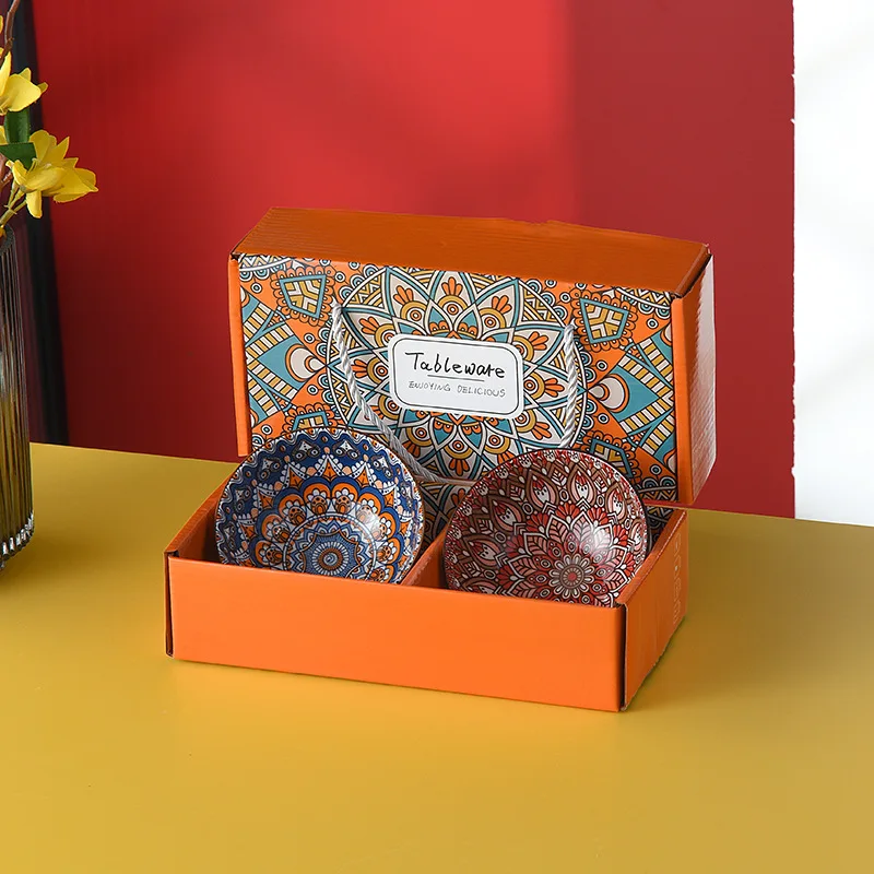 Bowls Plate Dinnerware Tableware Set 4 Bowl 1 Plate Gift Box Set Bohemian Ceramic Minimalist Vintage Giveaways Dinner Set 72 Pcs