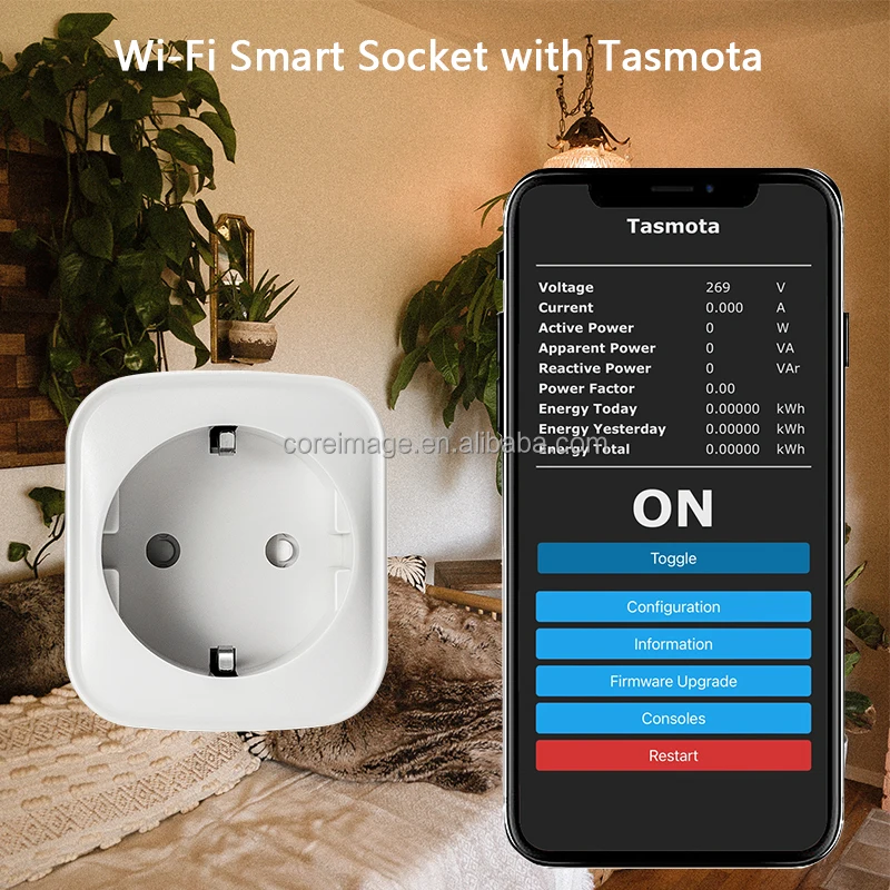 Tasmota WiFi Smart Plug German Power Socket 16A 220V with Energy Monitoring Remote Control Time Shedule Alexa Home Assistant