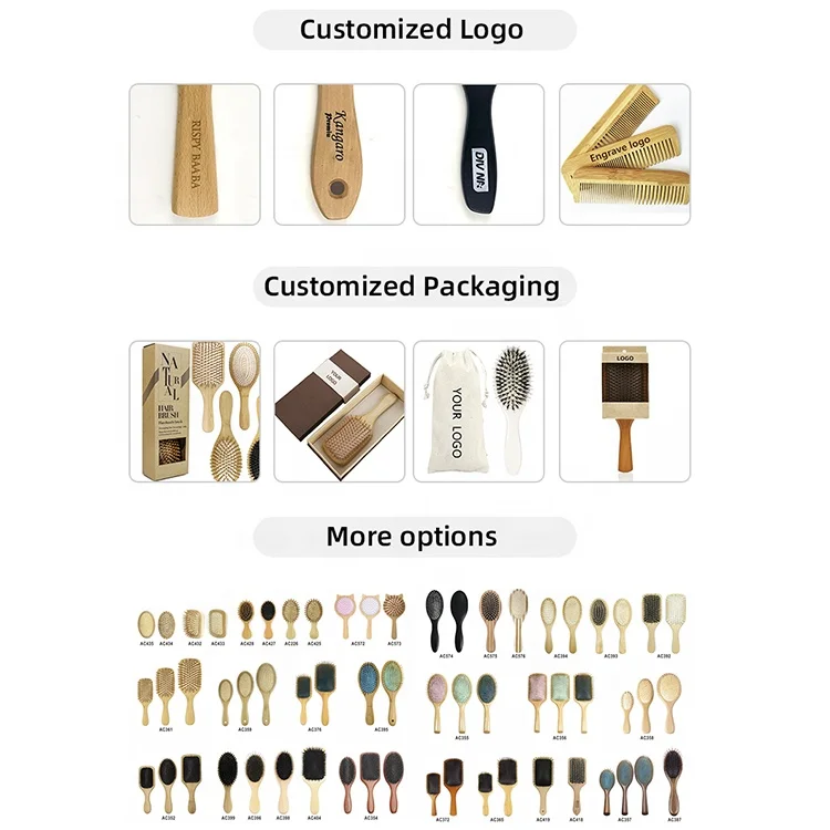Best Selling Natural Bamboo Scalp Massage Comb All Wood Hair Brush with Wooden Bristles Customized Bamboo Brush for Curly Hair