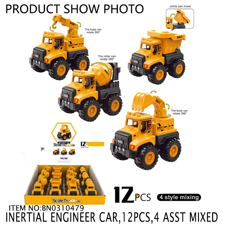 High Quality Simulation Engineer Cars Set Toys 12 Pcs 4 Different Types Mini Pull Back Cars for Kids Playing OEM Friction Car