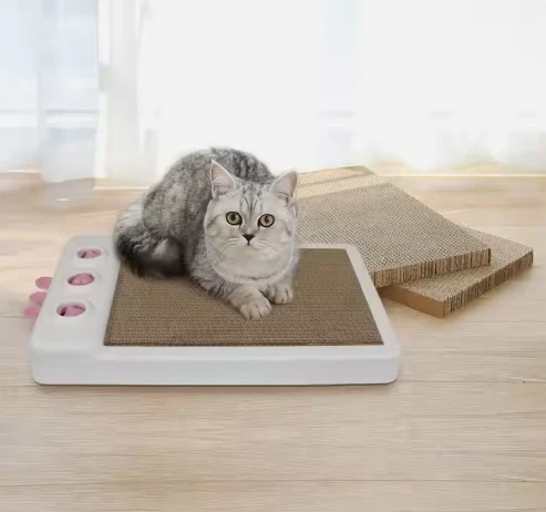 2-in-1 Sustainable Corrugated Wood and Sisal Scratch Board Interactive Paper Toy for Cats Eco-Friendly Cat Tree & Scratcher