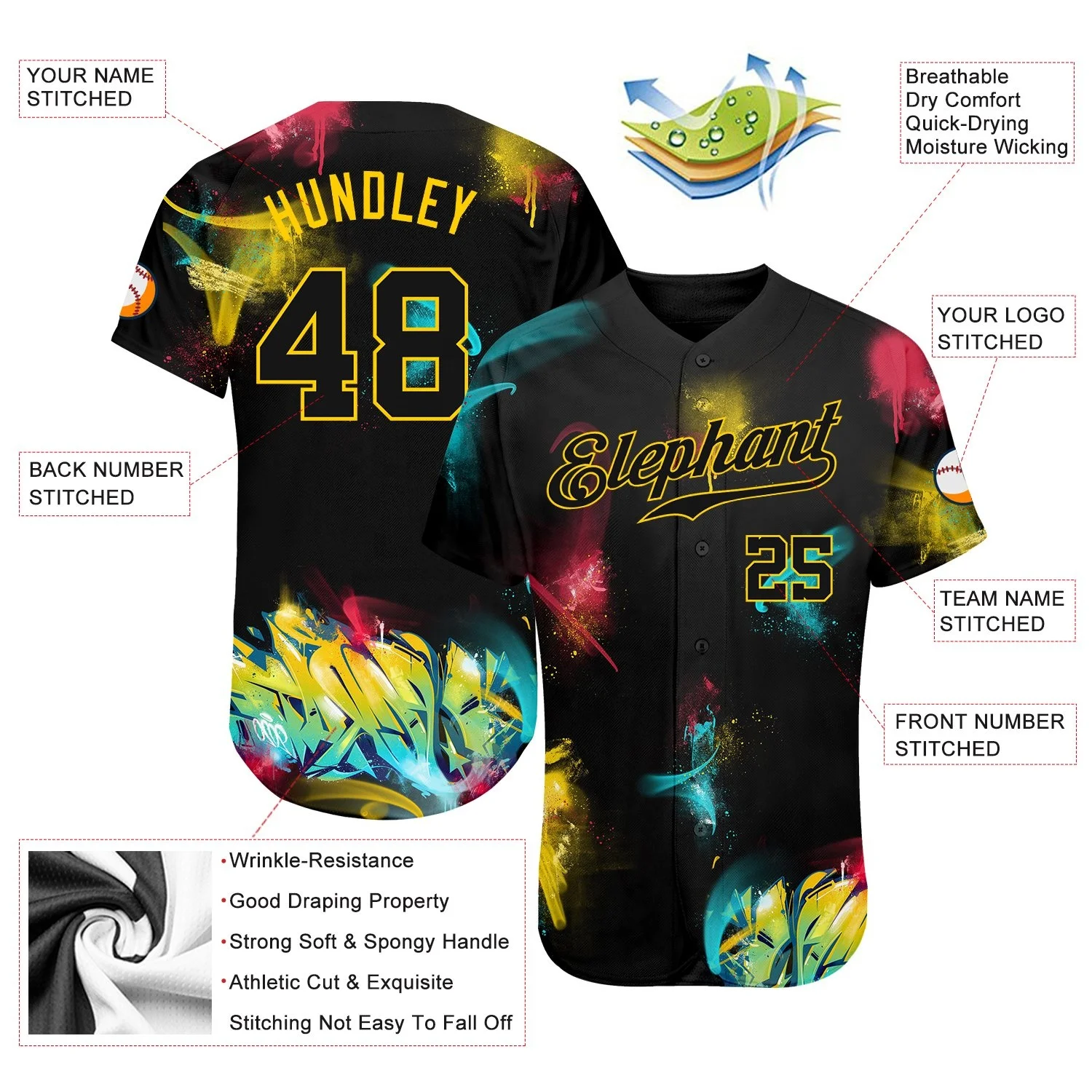  Custom Baseball Jerseys Graffiti Sports Button Shirt