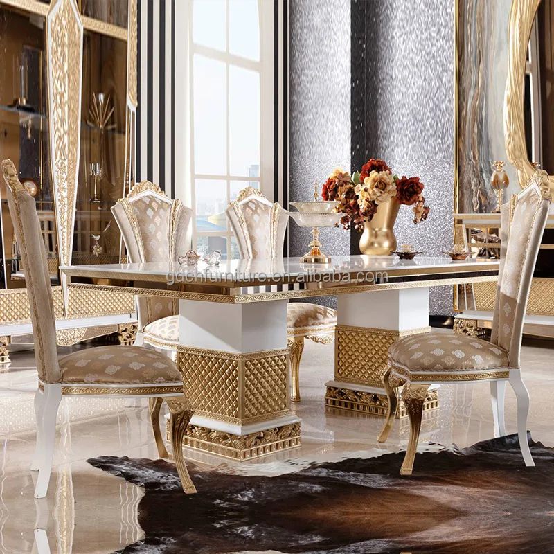 French Luxury Antique Dining Set European Classic Royal Carved Solid ...
