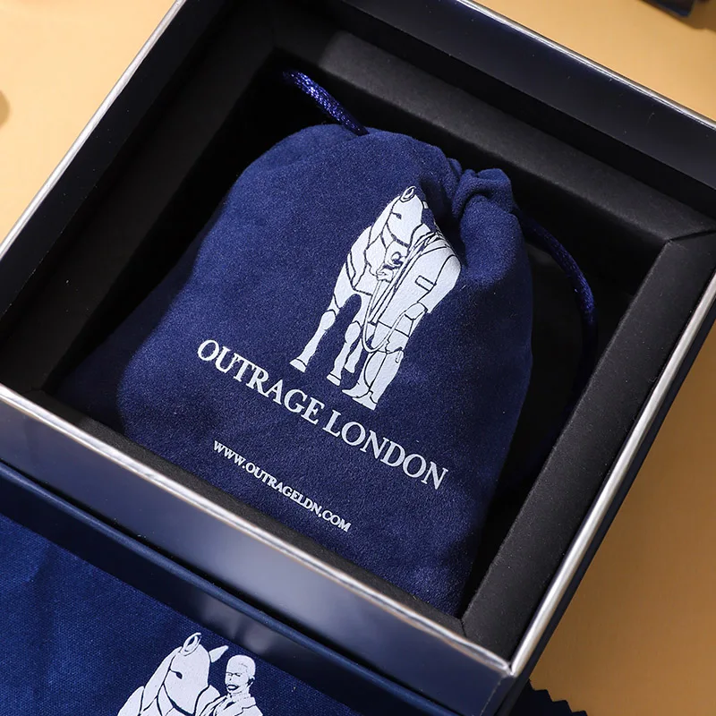 Wholesale Luxurious Blue Lid Base Jewelry Box Set Embossed Printing Drawstring Bag Protective Bubble Bag Polishing Cloth Custom supplier