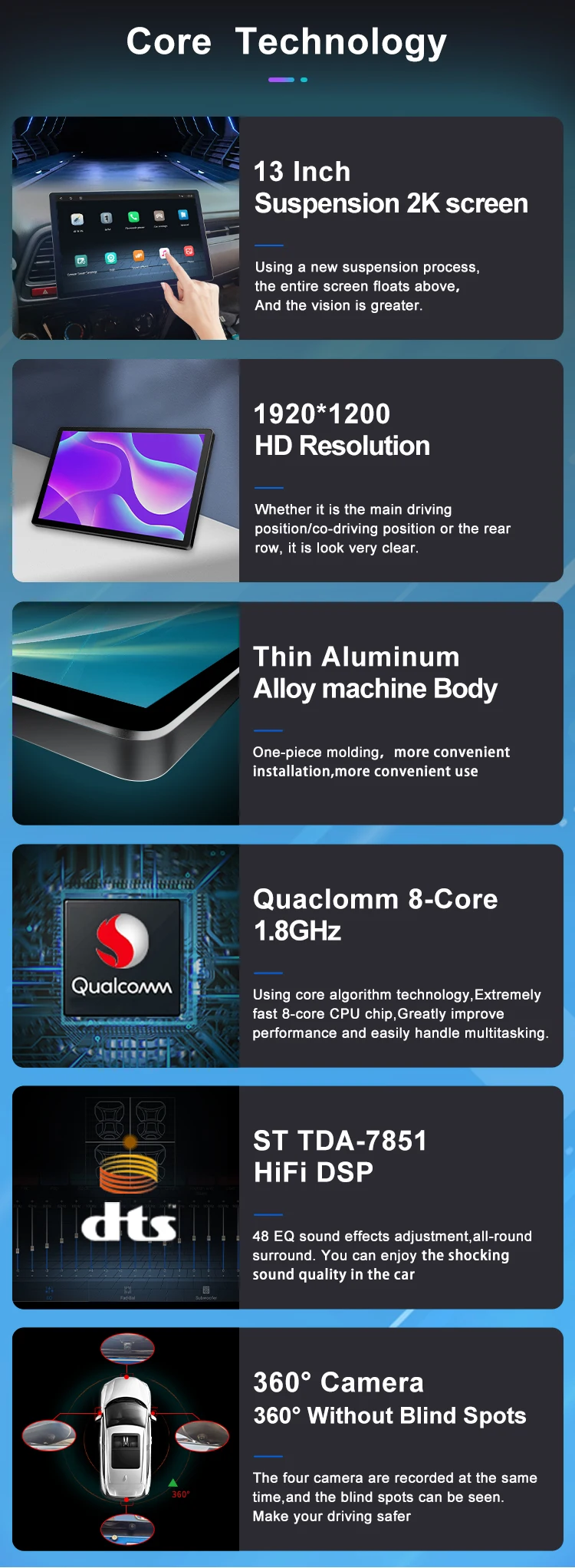 Yeanav 13 Inch Car Android Touch Screen GPS Car Stereo Radio Navigation System Audio Auto Electronics Video Car DVD Player