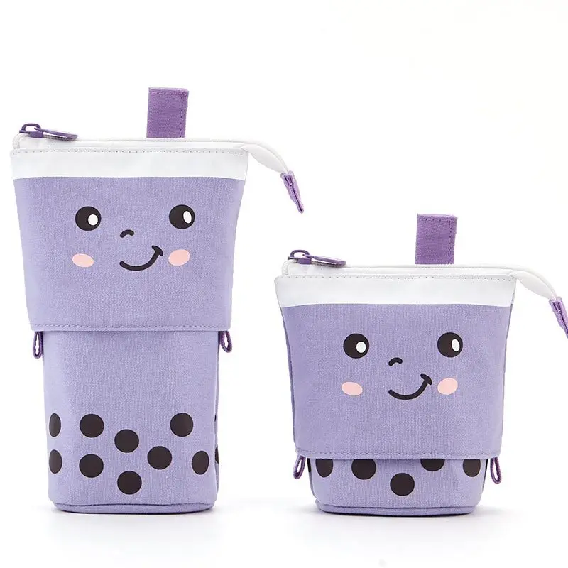 Hot Sale School Creative Drop-down Stackable Round Canvas Telescopic Pencil Bag